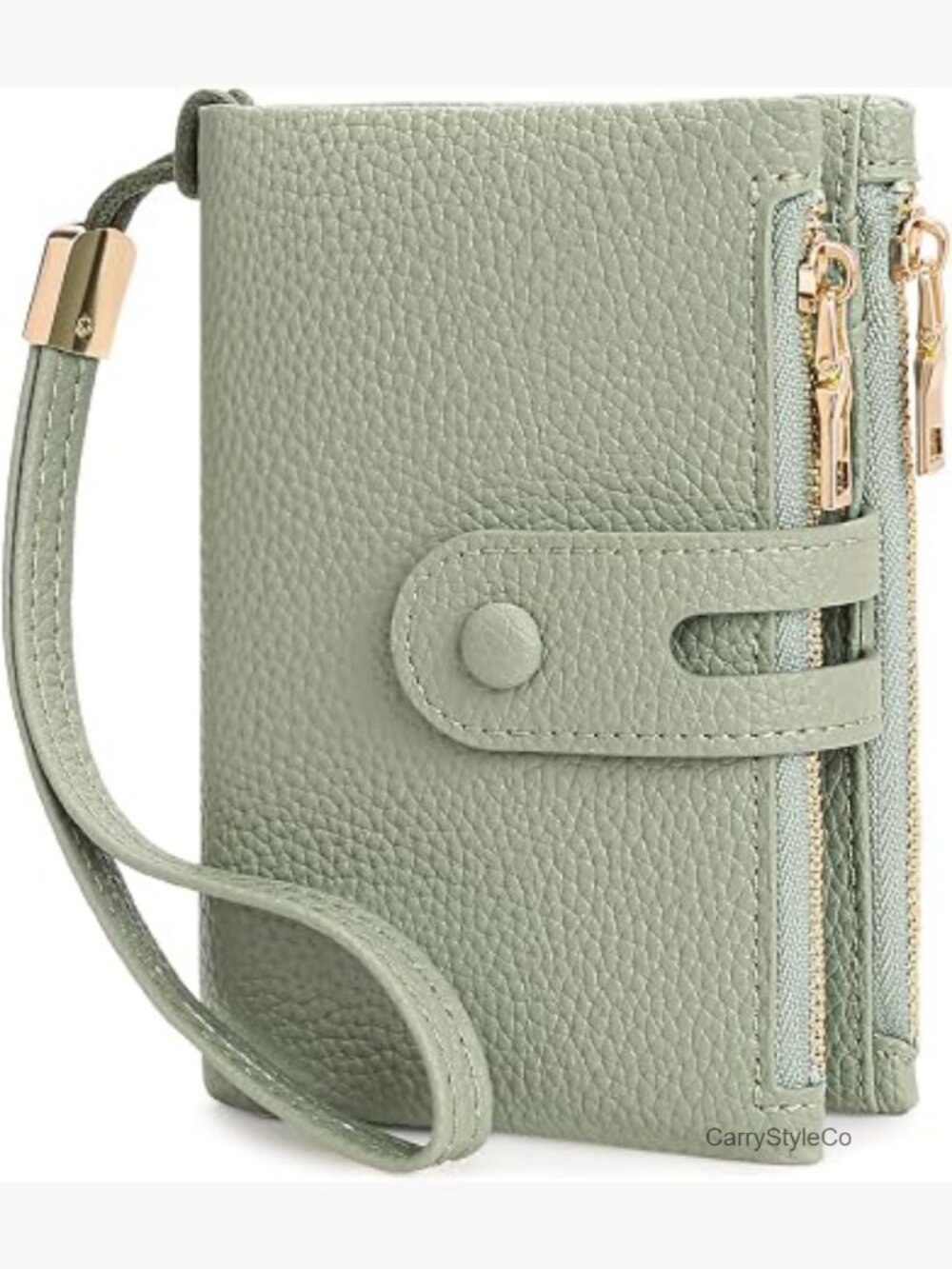Small Leather RFID Blocking Wristlet Bifold Card Holder with Zipper Pockets